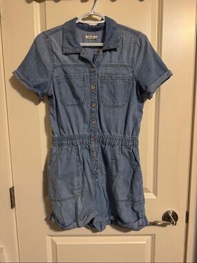 Sneak Peek Light Blue Denim Short Sleeve Romper